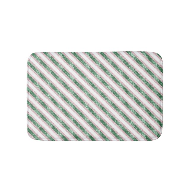 Alfombrilla De Baño Blush Pink Green Glitter Stripes Christmas   (Anverso)
