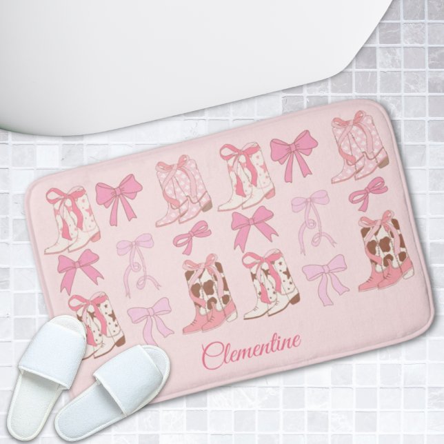 Alfombrilla De Baño Bocos rosados y boots Bathmat giratorio personaliz (Pink Bows & Boots Personalized Girly Bathmat
)