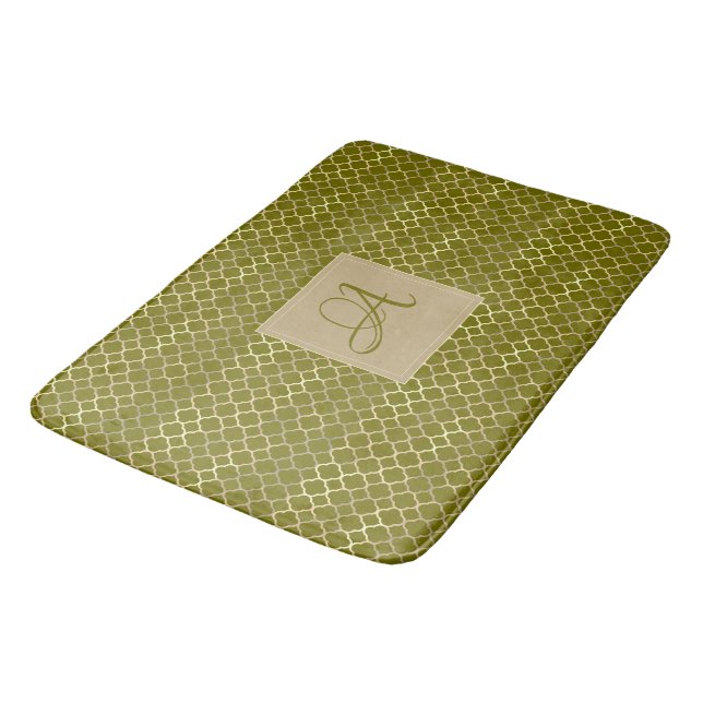 Alfombrilla De Baño Boda Monograma Green Gold Quatrefoil Newlyweil (Angular)