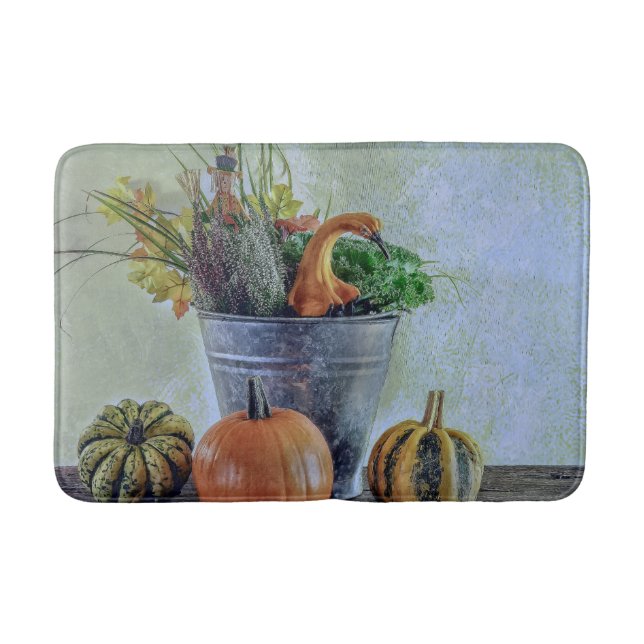 Alfombrilla De Baño Bodegón de otoño con calabazas, flores (Anverso)