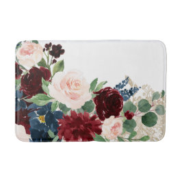 Alfombrilla De Baño Boho Bloom | Patrón elegante rojo y Rubor Shimmer