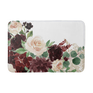Alfombrilla De Baño Boho Blooms   Armada Rusa y Shimmer Borgoña