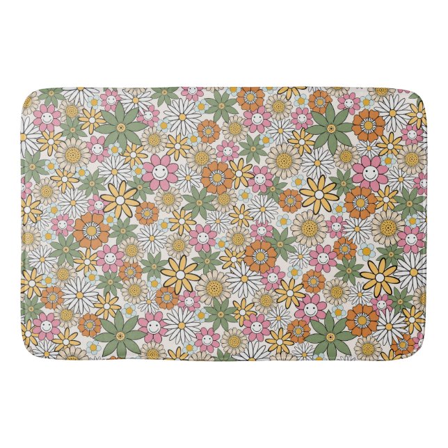 Alfombrilla De Baño Boho Daisy Flores Groovy Floral 70 (Anverso)