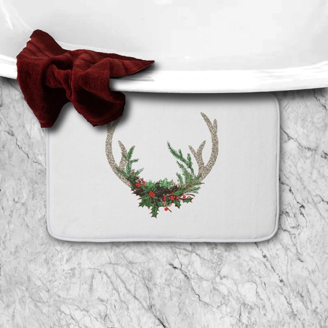 Alfombrilla De Baño Boho Deer Antlers | Floral de Navidades rojos ruso (Subido por el creador)