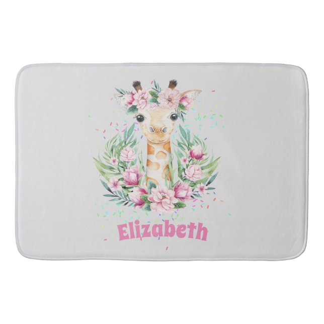 Alfombrilla De Baño Boho Giraffe Flores Nombradas Chicas, regalos para (Anverso)