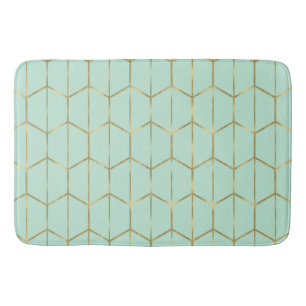 Alfombrilla De Baño Boho Mint Verde Hexágono Dorado & Glam Geométrico