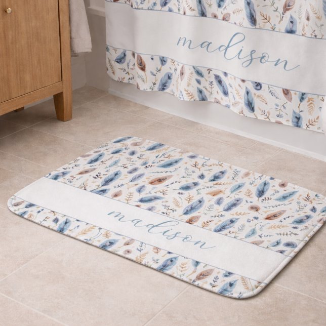 Alfombrilla De Baño Boho personalizado de pluma floral (Subido por el creador)