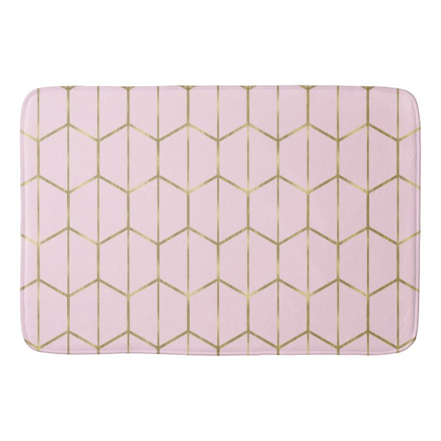 Alfombrilla De Baño Boho Pink Hexagon Gold & Geometric Glam (Anverso)