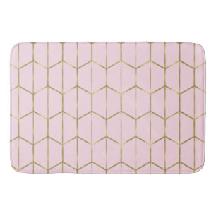 Alfombrilla De Baño Boho Rosa Hexágono Dorado y Glam Geométrico