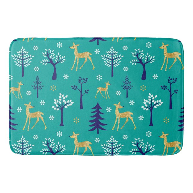 Alfombrilla De Baño Boho Trees Gold Deers Modern (Anverso)