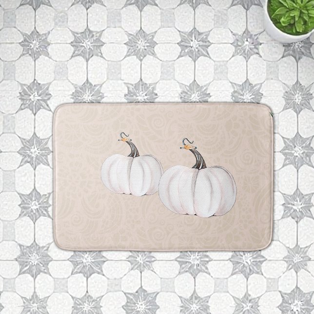 Alfombrilla De Baño Boho White Pumpkin Watercolor Art (Subido por el creador)
