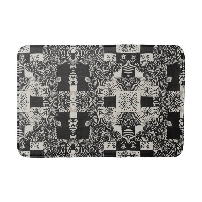 Alfombrilla De Baño Bold Tropical Monochrome Floral Pattern (Anverso)