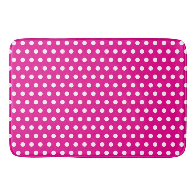 Alfombrilla De Baño Bold White Polka Dots on Hot Pink (Anverso)