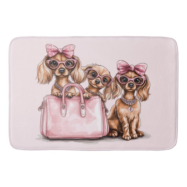 Alfombrilla De Baño Bolsa rosa de los perros Dachshund (Anverso)
