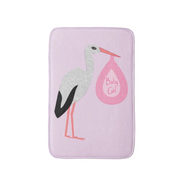 Alfombrilla De Baño Bonito Bebé Rosa Stork (Frente vertical)