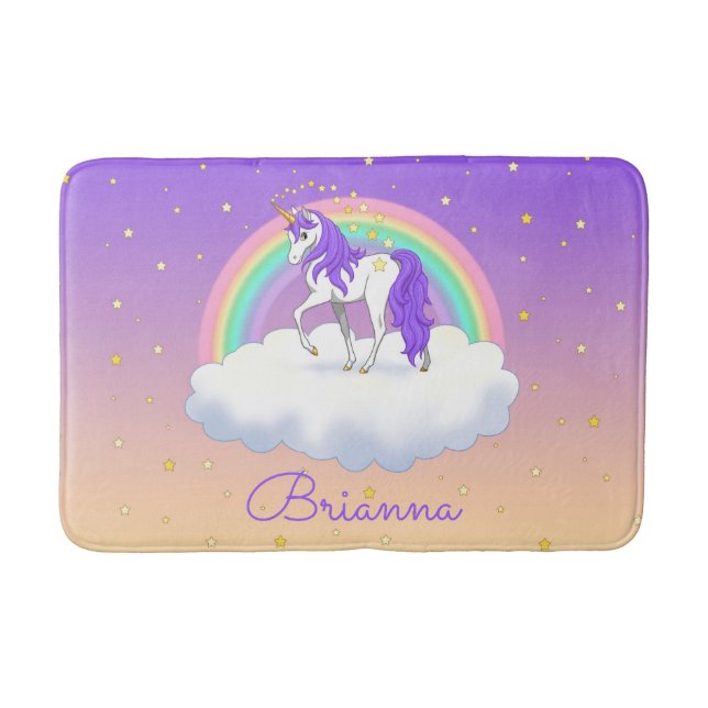 Alfombrilla De Baño Bonito Morado Sweet Dreams Rainbow Unicorn (Anverso)