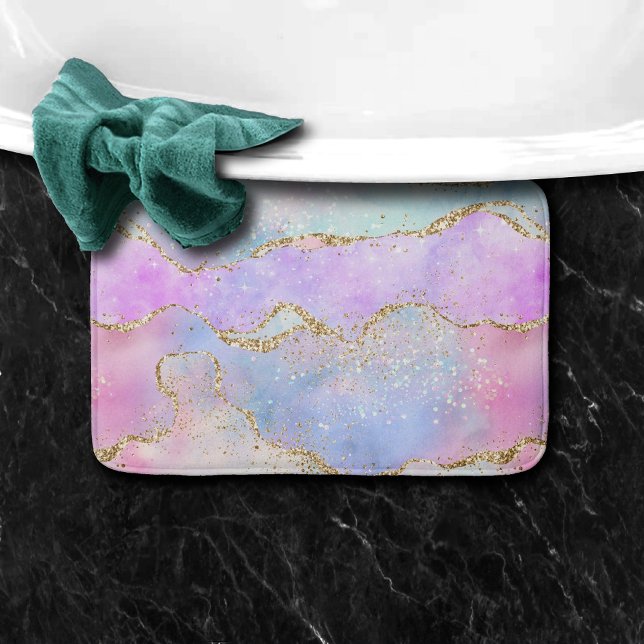 Alfombrilla De Baño Bonito Pastel Agate | Vena acuarela Purpurina de o (Subido por el creador)