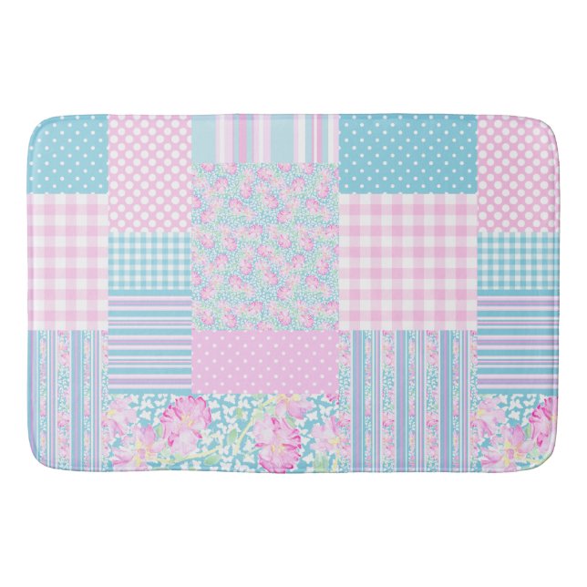 Alfombrilla De Baño Bonito Rosa Faux Patchwork Bath Mat (Anverso)