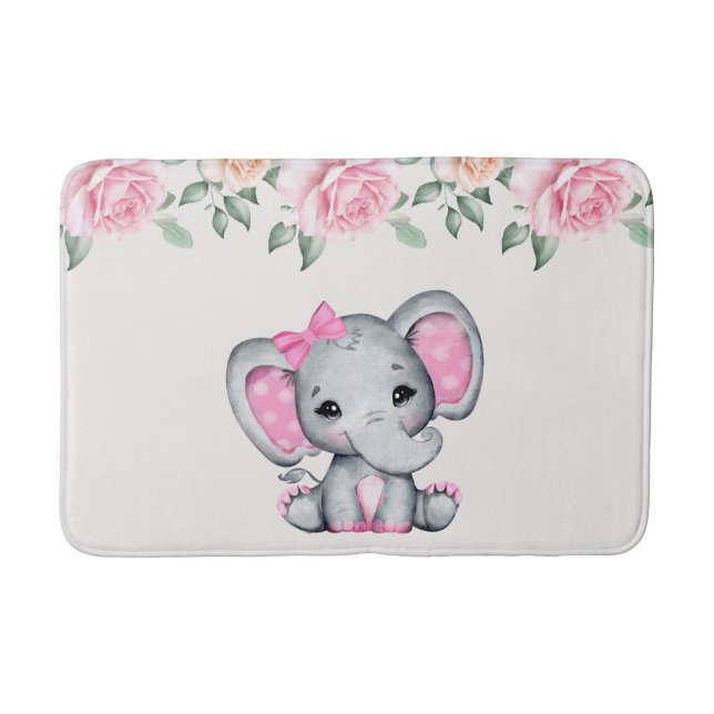 Alfombrilla De Baño Borde de elefante pequeño y rosado y Rosa (Anverso)