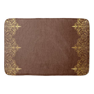 Alfombrilla De Baño Borde de oro de textura de cuero marrón