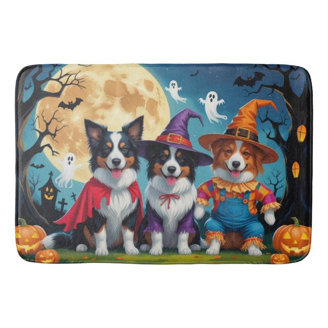 Alfombrilla De Baño Border Collies Perros Calabaza Halloween Divertido (Anverso)