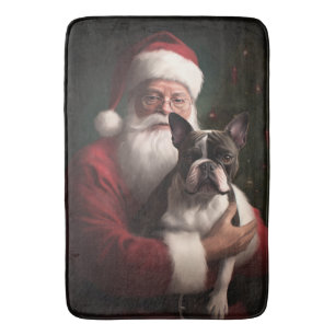 Alfombrilla De Baño Boston Terrier con Navidades festivos de Santa Cla