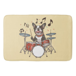 Alfombrilla De Baño Boston Terrier Dog Playing Drums
