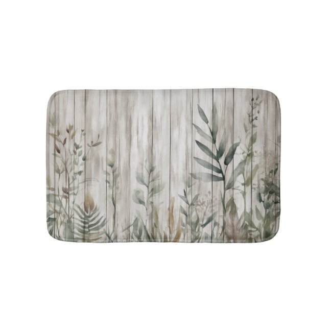 Alfombrilla De Baño Botanical Foliage Farmhouse Barn Wood look (Anverso)