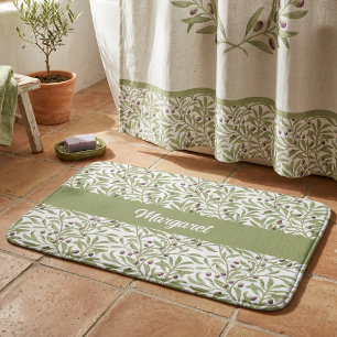 Alfombrilla De Baño Botánico acuarela Monograma Verde Salvia Olivo 