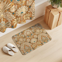 Alfombrilla De Baño Botánico Damasco Crema Óxido Azul Amarillo