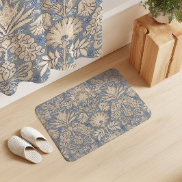Alfombrilla De Baño Botánico Damasco Crema Pizarra Azul Beige