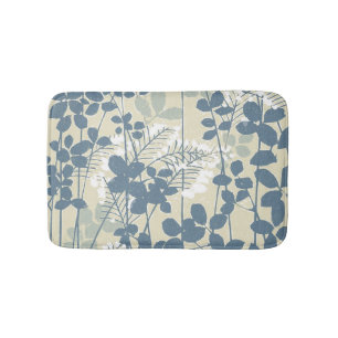 Alfombrilla De Baño Botánico Japonés Azul Vintage: Helecho de Hoja Cre