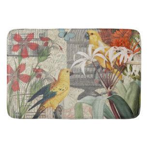 Alfombrilla De Baño Botánico Vintage Pájaro Naturaleza Antiguo Tropica