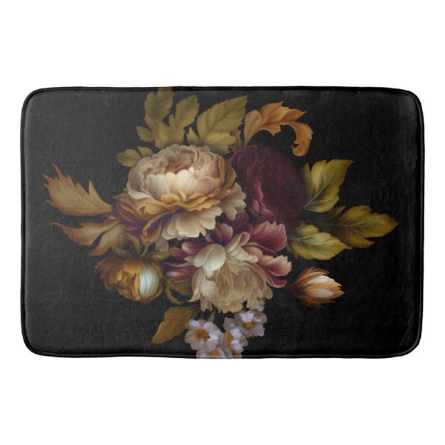 Alfombrilla De Baño Bouquet floral oscuro del viejo mundo (Anverso)