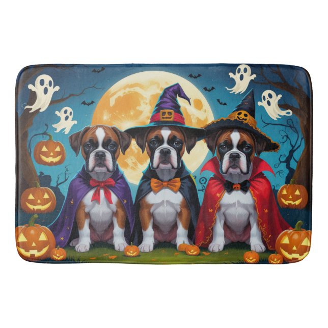 Alfombrilla De Baño Boxer Dogs Calabaza Halloween Gracioso (Anverso)