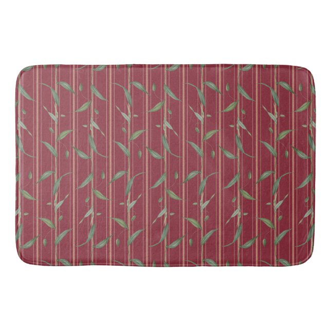 Alfombrilla De Baño Branch of leaves on red wallpaper shower curtain (Anverso)