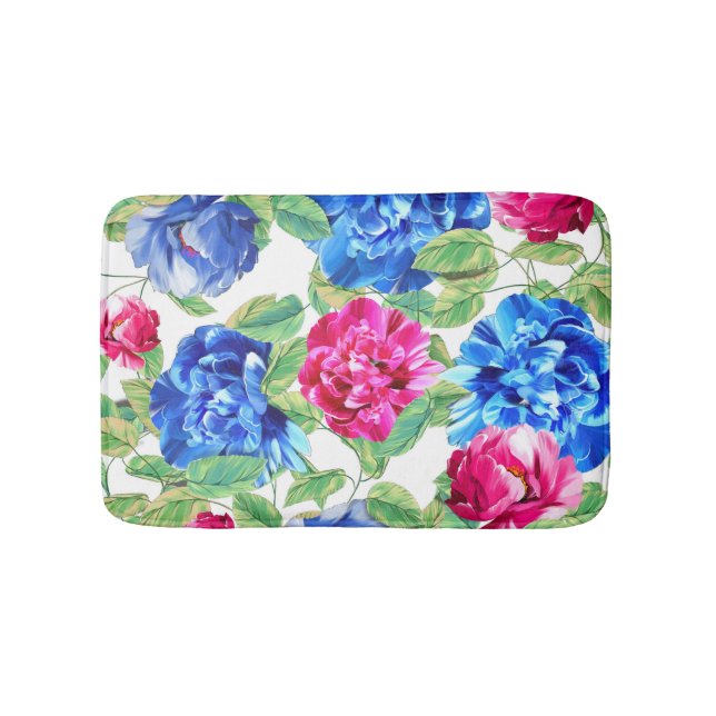 Alfombrilla De Baño Bright Pink and Blue Floral Pretty Pattern (Anverso)