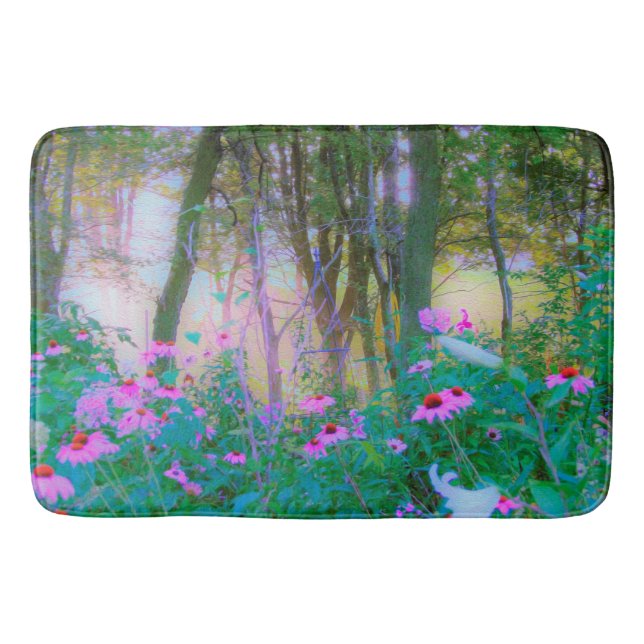 Alfombrilla De Baño Brillante amanecer con flores rosas en mi jardín (Anverso)