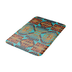 Alfombrilla De Baño Brillante arte tribal Verde azulado Aqua Blue Nara