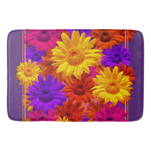 Alfombrilla De Baño Brillante vibrante y colorido girasol hippie (Anverso)