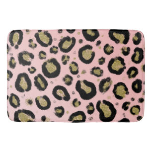 Alfombrilla De Baño Brillo de Oro Rosa y Estampado de Leopardo y Guepa