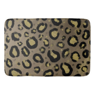 Alfombrilla De Baño Brillo Dorado Marrón y Estampado de Leopardo y Gue