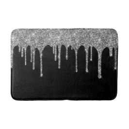 Alfombrilla De Baño Brillo plateado elegante con gotas que brillan sob