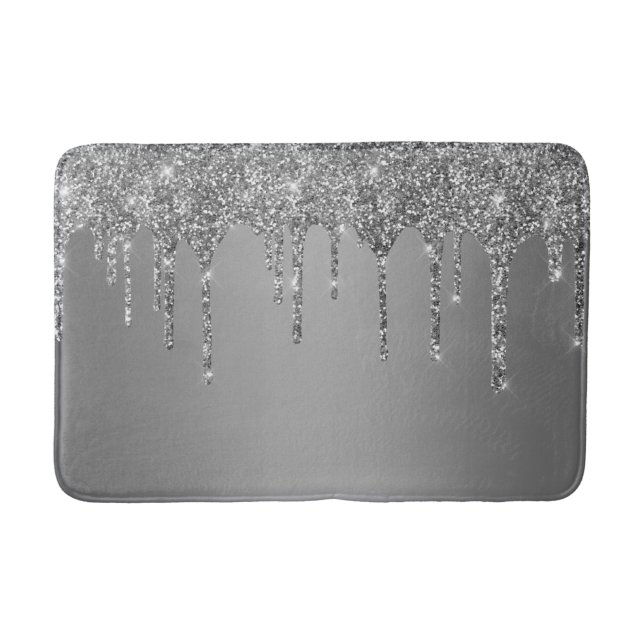 Alfombrilla De Baño Brillo Plateado Glitter Goteos Chic (Anverso)