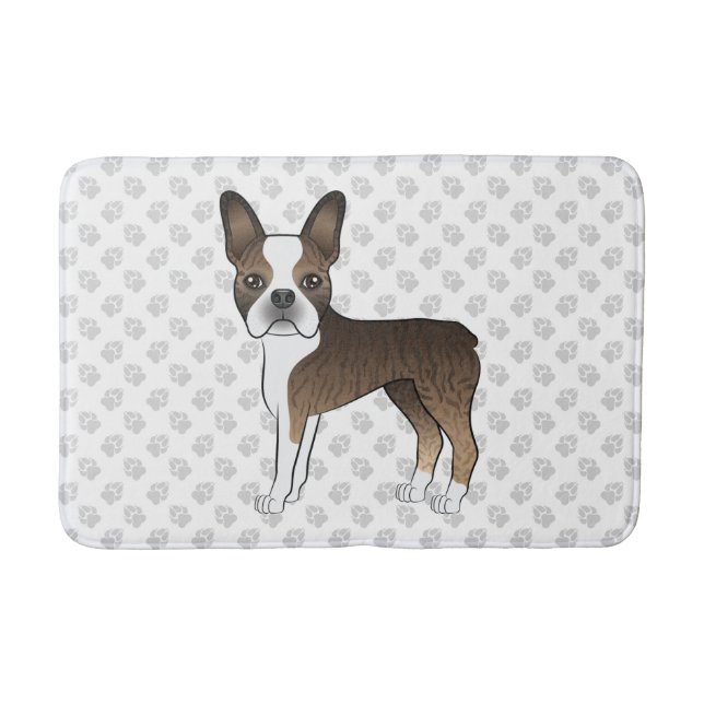Alfombrilla De Baño Brindle Boston Terrier Cartoon Dog Ilustracion (Anverso)