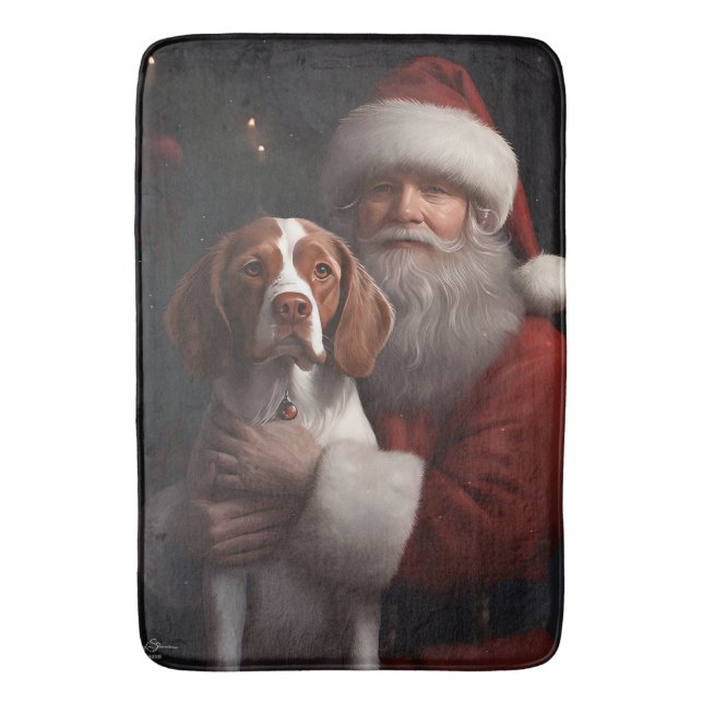Alfombrilla De Baño Brittany Spaniel con Papá Noel Navidad (Frente vertical)