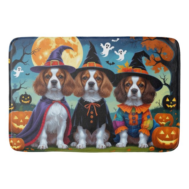 Alfombrilla De Baño Brittany Spaniel Dogs Pumpkin Halloween Funny (Anverso)