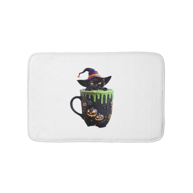 Alfombrilla De Baño Bruja Gato Halloween Café Mug - Gato negro lindo w (Anverso)