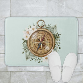 Alfombrilla De Baño Brújula Floral de Acuarela