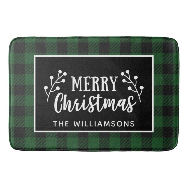 Alfombrilla De Baño Búfalo Cheque Merry Christmas Farmhouse Dosis (Anverso)